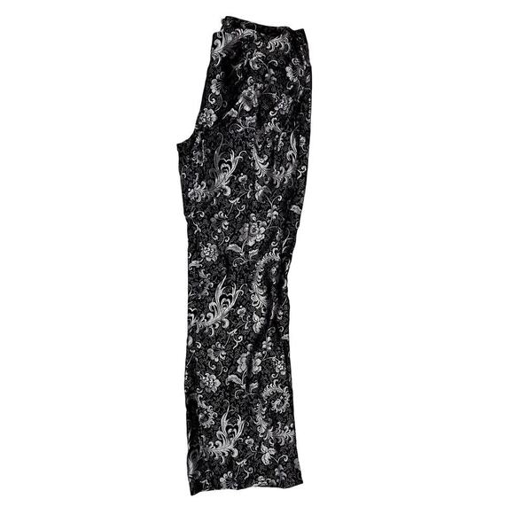 Vtg Willi Smith Pants Black Silver Damask Floral Boot Cut Zip Back Flat Front 8 - Picture 2 of 5